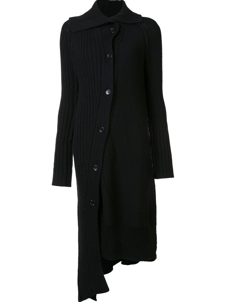 Y's High Neck Ribbed Cardi-coat, Women's, Size: 2, Black, Wool