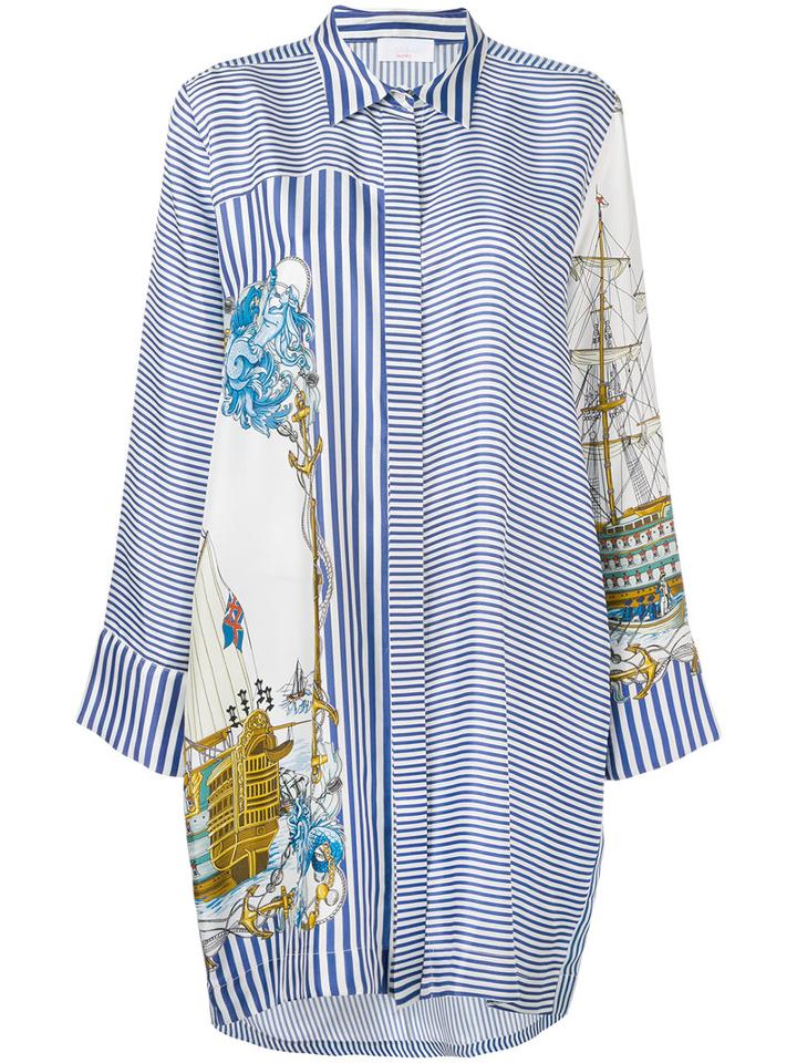 P.a.r.o.s.h. - Ship Print Shirt Dress - Women - Silk - Xl, Women's, Blue, Silk