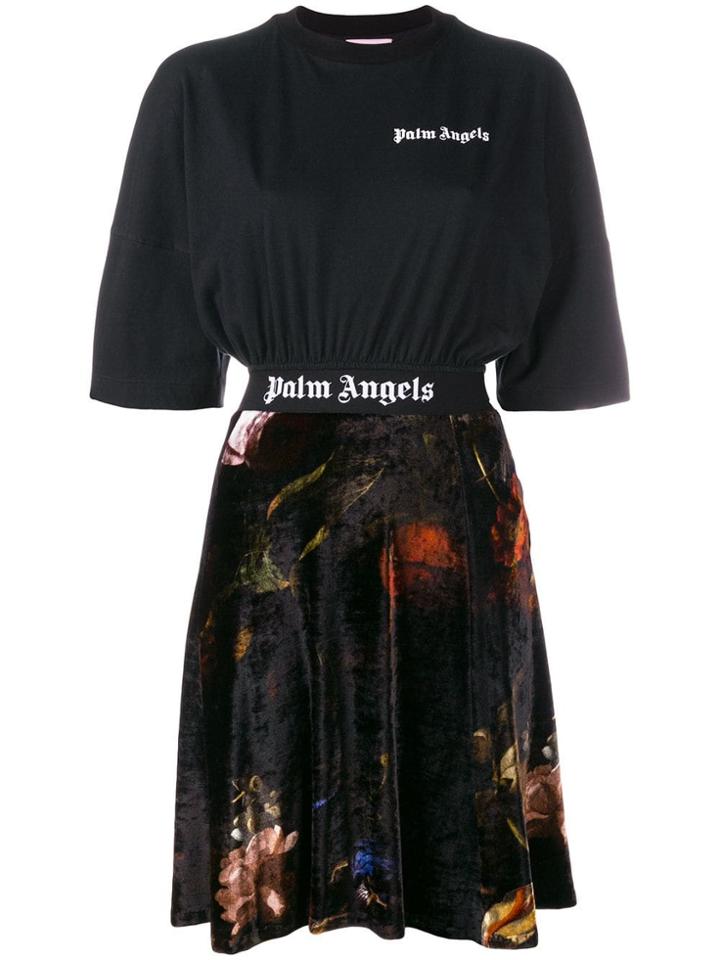 Palm Angels Floral Logo Short-sleeve Dress - Black