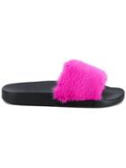Givenchy Fuchsia Pink Fur Strap Slides - Pink & Purple
