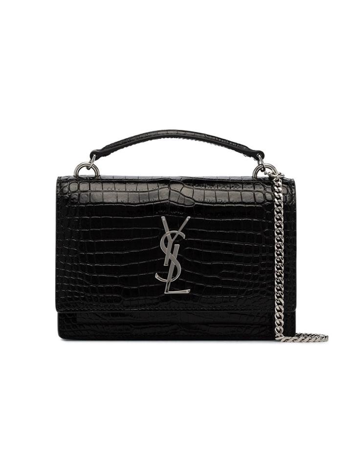 Saint Laurent Slp Blk Sunset Mcroc Silv Ysl Mini Bg - Black