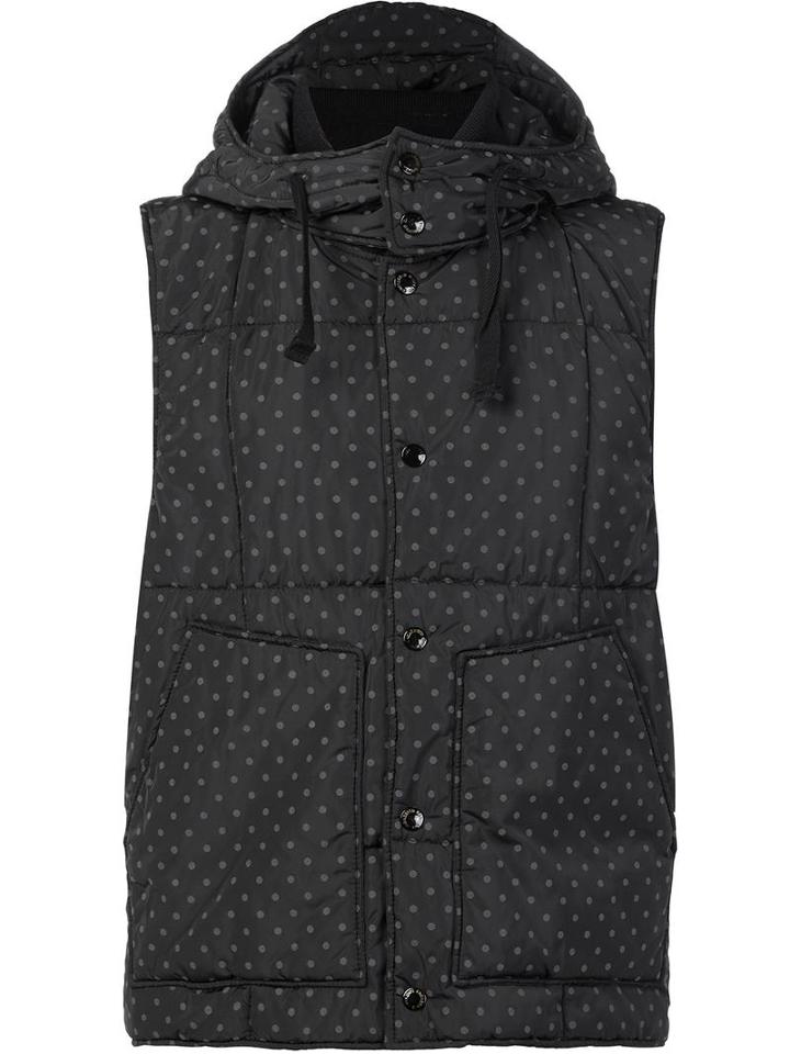 Engineered Garments Polka Dots Hooded Gilet, Men's, Size: Large, Black, Cotton/polyester/wool