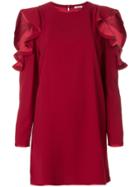 P.a.r.o.s.h. Shift Dress With Frill Cutout Shoulders - Red