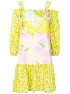 Boutique Moschino Patterned Ruffle Detail Cold Shoulder Dress - Yellow