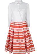 Sara Roka Striped Skirt Shirt Dress - White