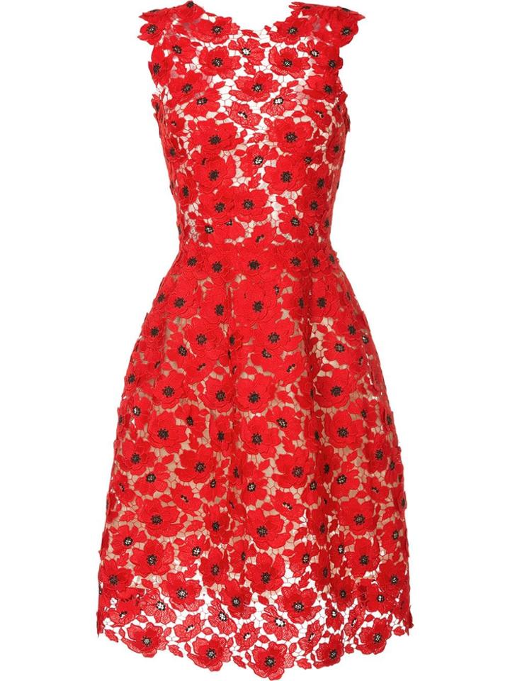 Oscar De La Renta Sleeveless Lace Midi Dress - Red