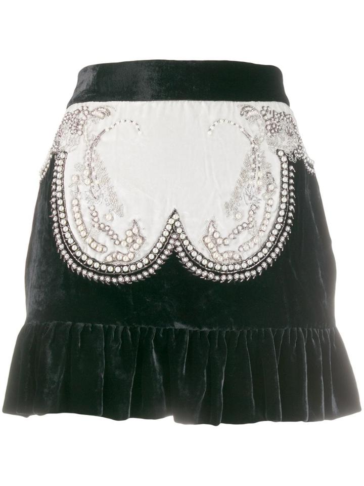 Wandering Pearl Embellished Velvet Mini Skirt - Black