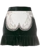 Wandering Pearl Embellished Velvet Mini Skirt - Black