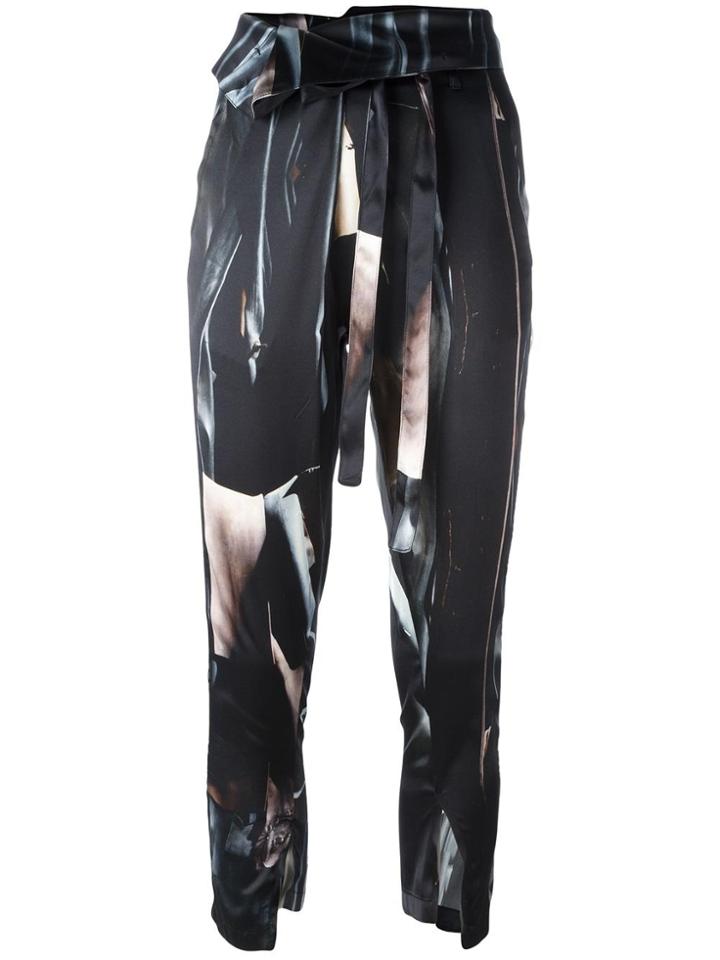 Ann Demeulemeester 'raso' Printed Cropped Trousers - Black