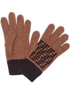 Fendi Ff Logo Gloves - Brown
