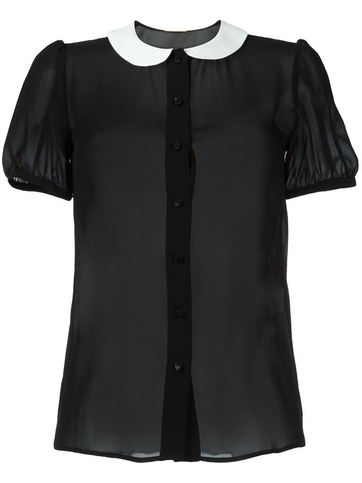 Saint Laurent Penny Collar Sheer Blouse, Women's, Size: 36, Black, Silk