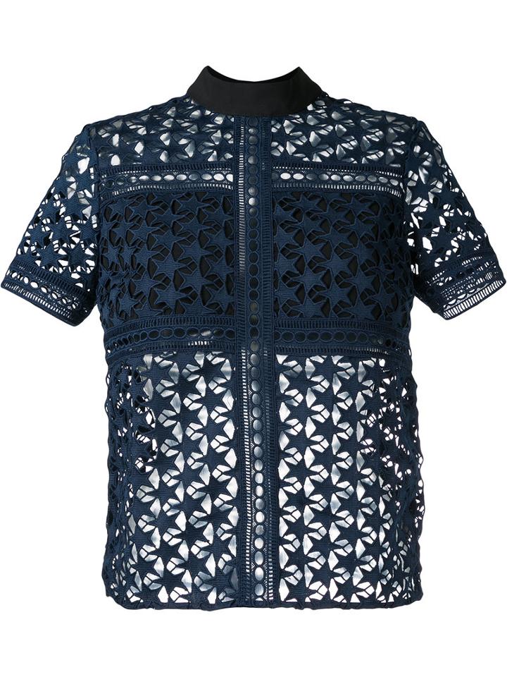 Self-portrait - Macramé Top - Women - Polyester - 8, Blue, Polyester