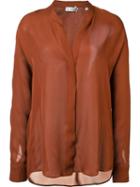 Vince Band Collar Shirt, Women's, Size: 4, Brown, Silk