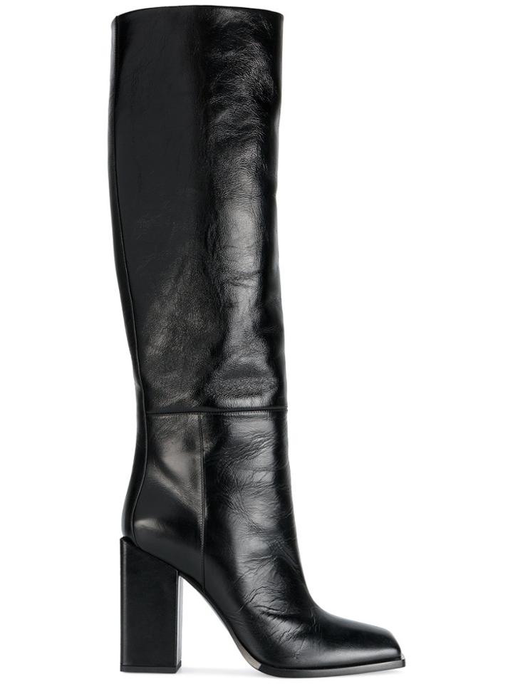 Saint Laurent Black Leather Jodie 110 Knee High Boots
