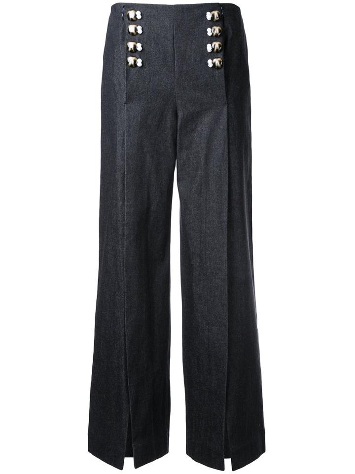 Kotohayokozawa - High Waist Wide Leg Button Trousers - Women - Cotton - S, Women's, Black, Cotton