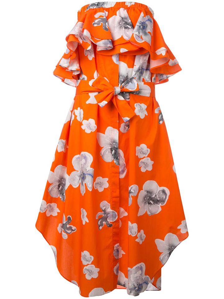 Msgm Floral Frill Dress, Women's, Size: 42, Yellow/orange, Cotton