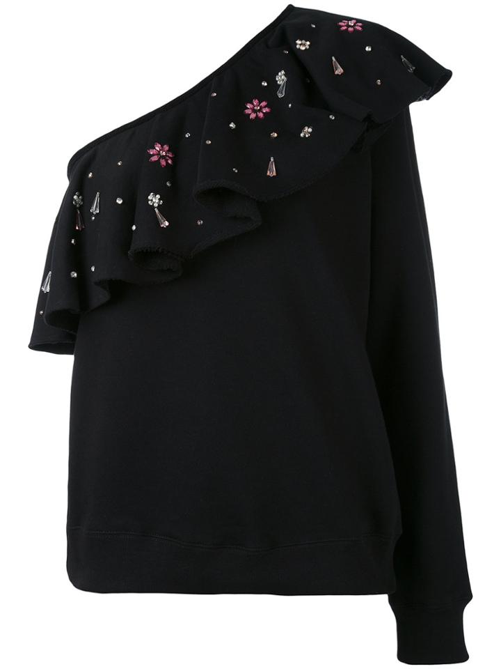 Msgm Ruffled One-shoulder Top - Black