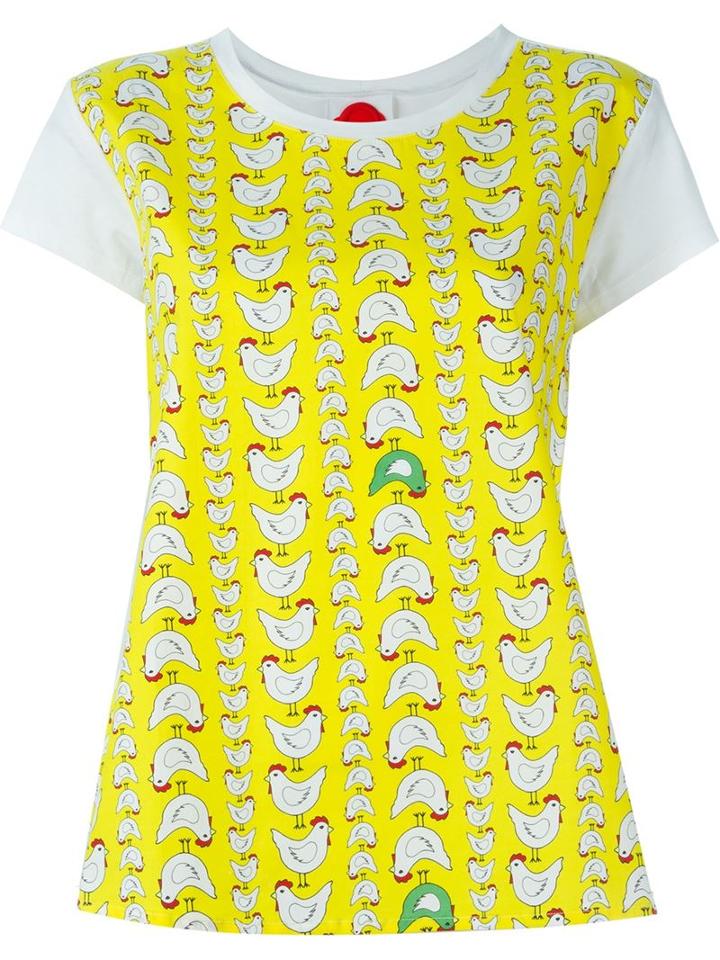 Ultràchic Hen Print T-shirt, Women's, Size: Medium, White, Cotton