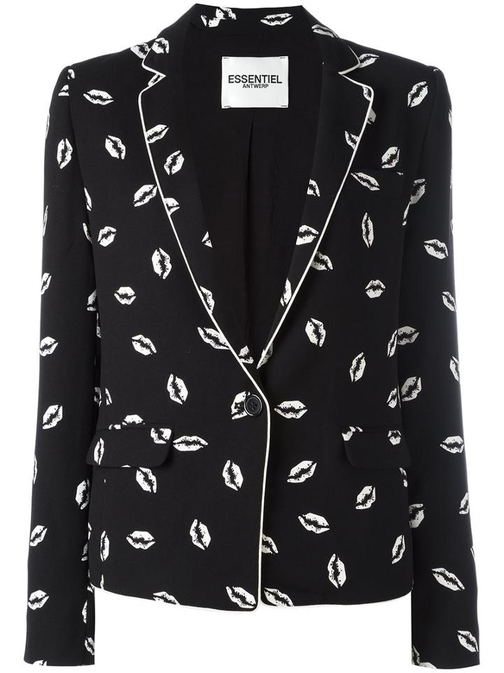Essentiel Antwerp - Lip Print Blazer - Women - Polyester/viscose - 38, Black, Polyester/viscose