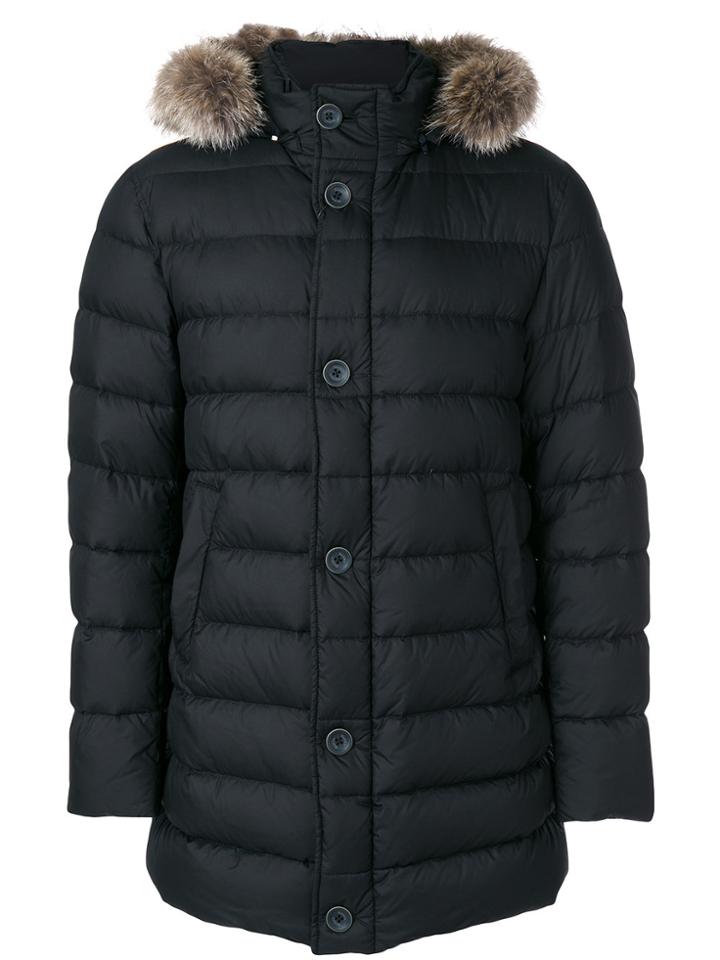 Herno Fur Trim Padded Coat - Blue