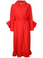 Goen.j Ruffle Trim Coat, Women's, Size: Small, Red, Cotton/nylon