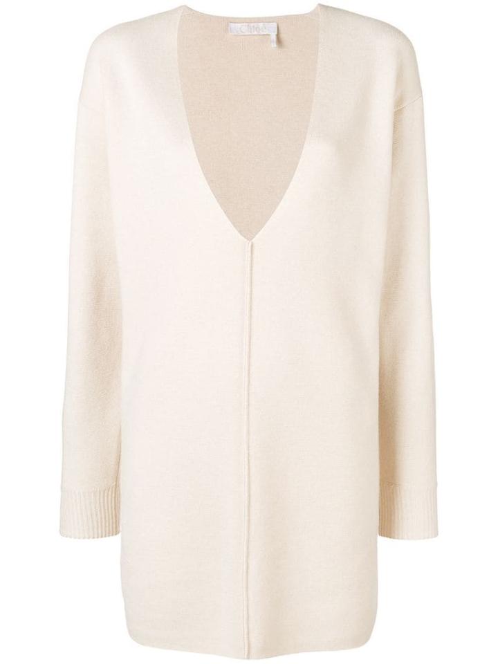 Chloé V-neck Sweater Dress - Neutrals