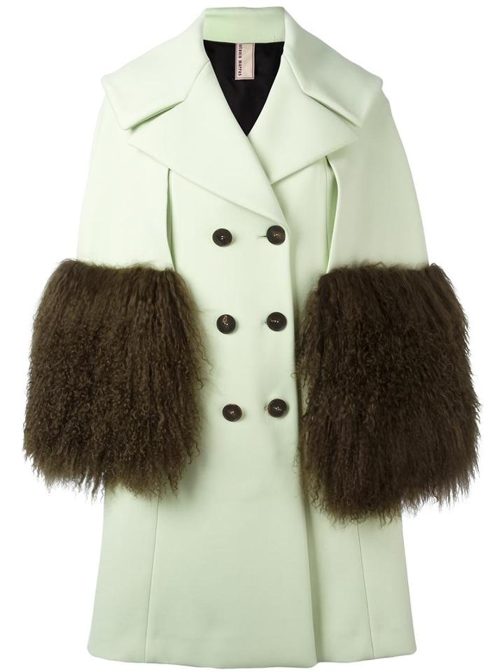 Antonio Marras Double-breasted Fur Sleeve Coat, Women's, Size: 40, Green, Polyamide/virgin Wool/polyester/lamb Fur