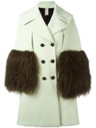 Antonio Marras Double-breasted Fur Sleeve Coat, Women's, Size: 40, Green, Polyamide/virgin Wool/polyester/lamb Fur