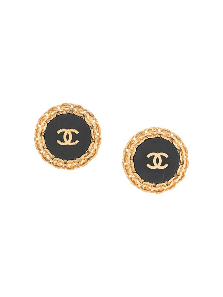 Chanel Pre-owned 1993 Chain Edge Button Earrings - Gold