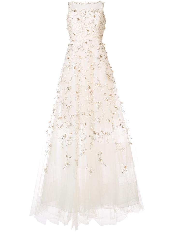 Oscar De La Renta Embroidered Flared Gown - White