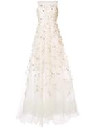 Oscar De La Renta Embroidered Flared Gown - White