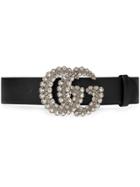 Gucci Gg Crystal Leather Belt - Black