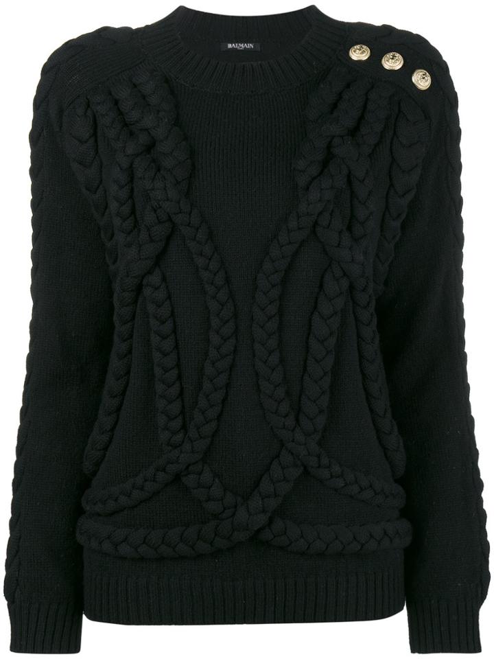 Balmain Cable Knit Jumper - Black