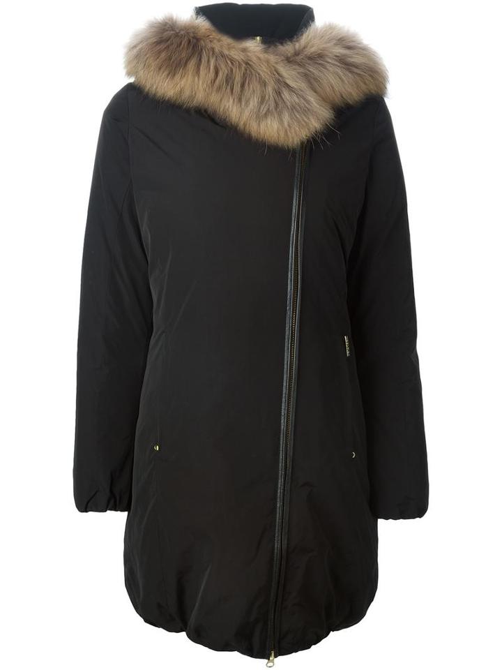 Woolrich Raccoon Fur Trim Padded Coat, Women's, Size: Medium, Black, Nylon/polyester/racoon Fur