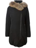 Woolrich Raccoon Fur Trim Padded Coat, Women's, Size: Medium, Black, Nylon/polyester/racoon Fur