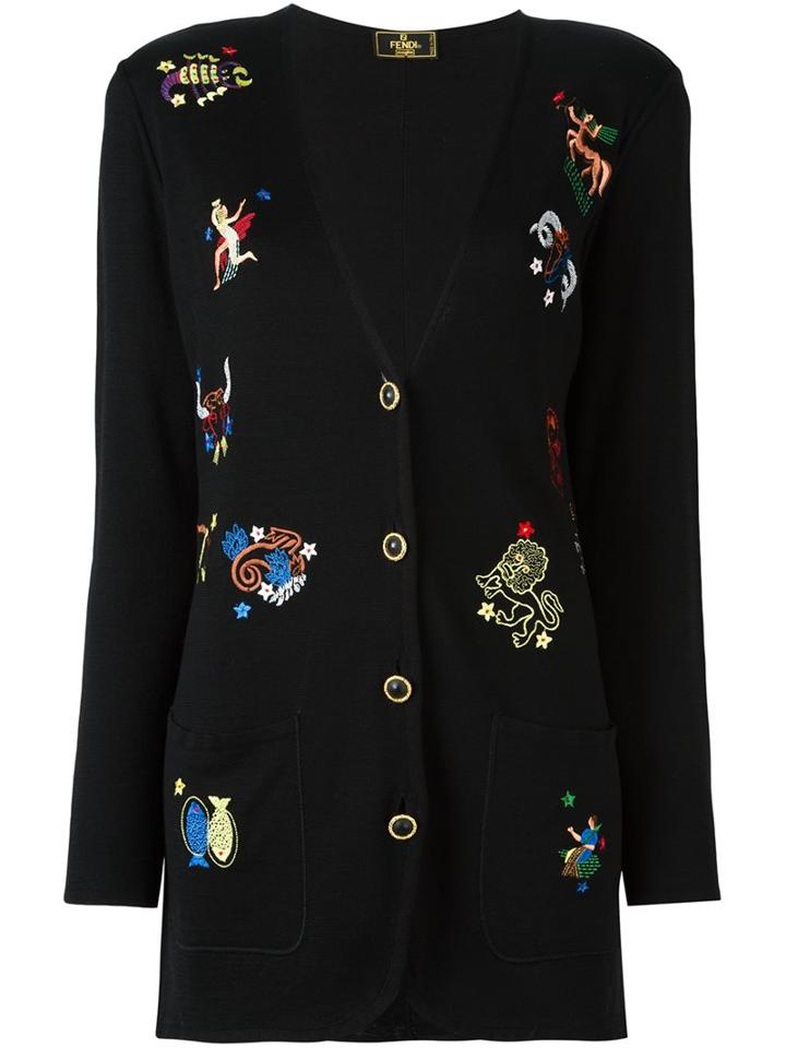 Fendi Vintage Zodiac Sign Embroidery Cardigan
