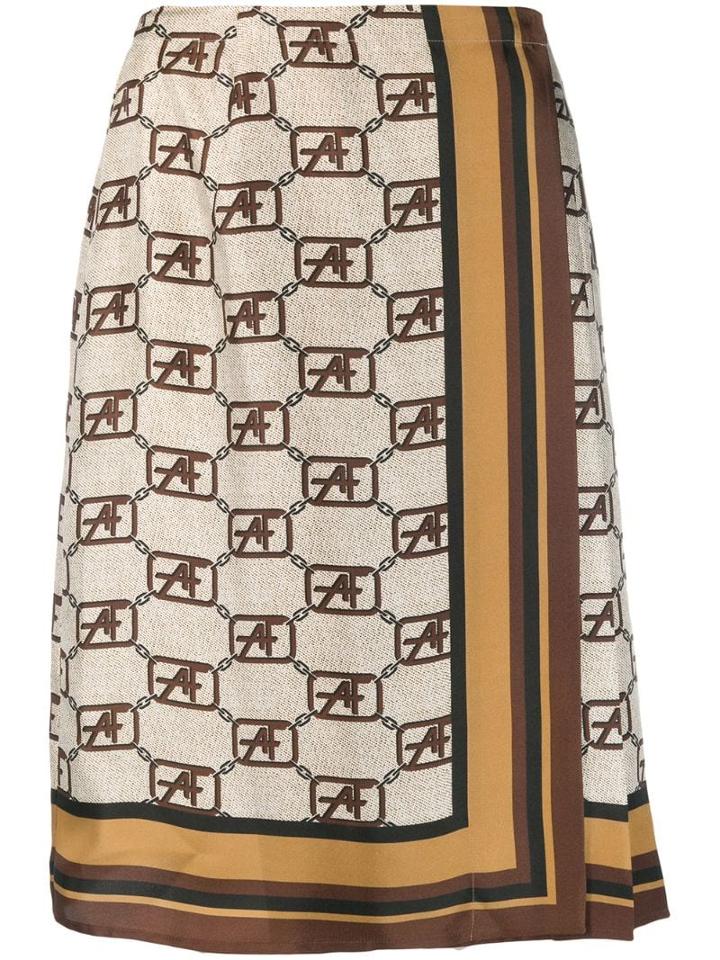 Alberta Ferretti Logo Print Midi Skirt - Neutrals