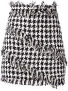 Msgm Fringed Houndstooth Mini Skirt, Women's, Size: 44, Black, Polyester/cotton/polyamide/viscose