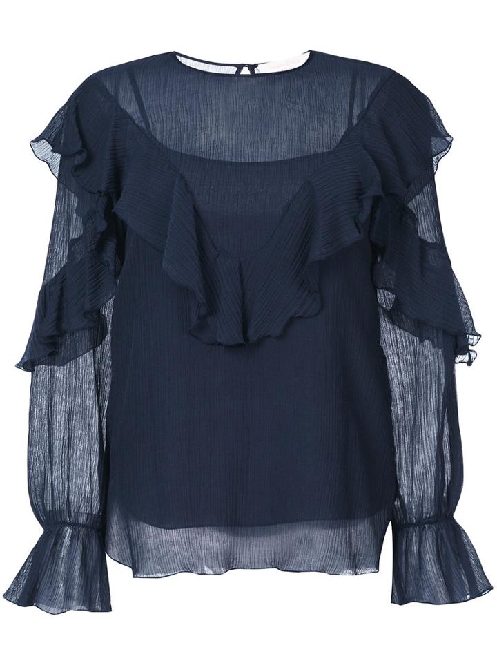See By Chloé - Frilled Blouse - Women - Silk/cotton - 38, Blue, Silk/cotton