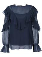 See By Chloé - Frilled Blouse - Women - Silk/cotton - 38, Blue, Silk/cotton