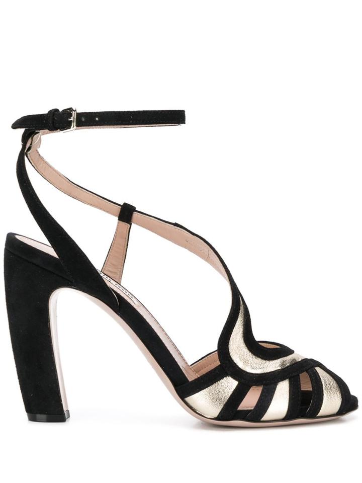 Miu Miu Metallic Curved Strap Sandals - Black