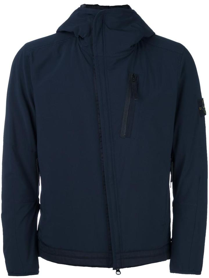 Stone Island 'soft Shell-r' Marine Jacket, Men's, Size: Large, Blue, Polyester/spandex/elastane/polyurethane Resin/polyester