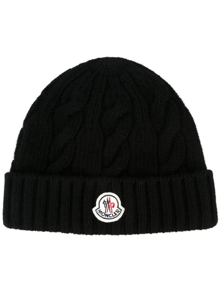 Moncler Cable Knit Beanie, Men's, Black, Wool