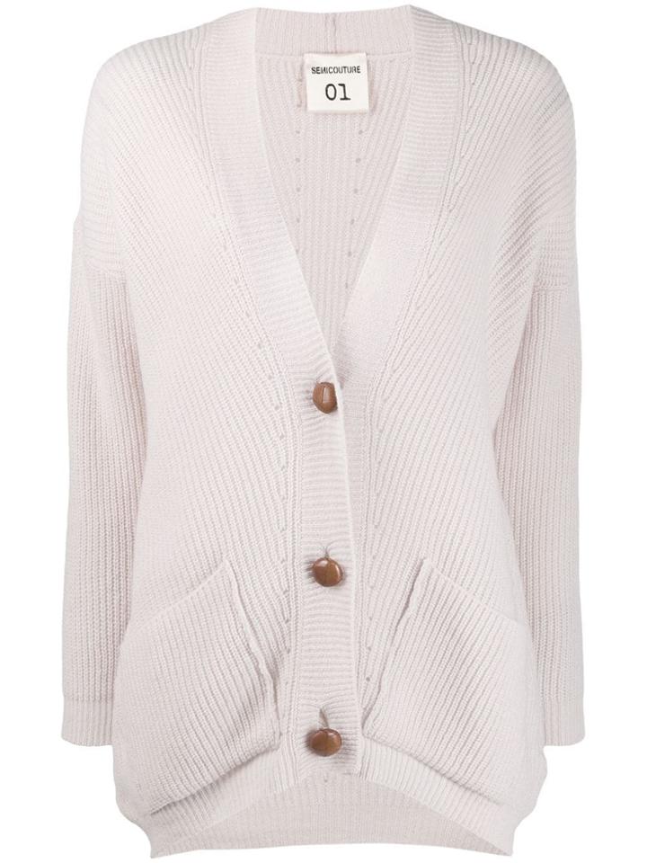 Semicouture Ribbed V-neck Cardigan - Neutrals