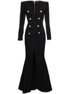 Balmain V-neck Long Sleeve Slit Gown - Black
