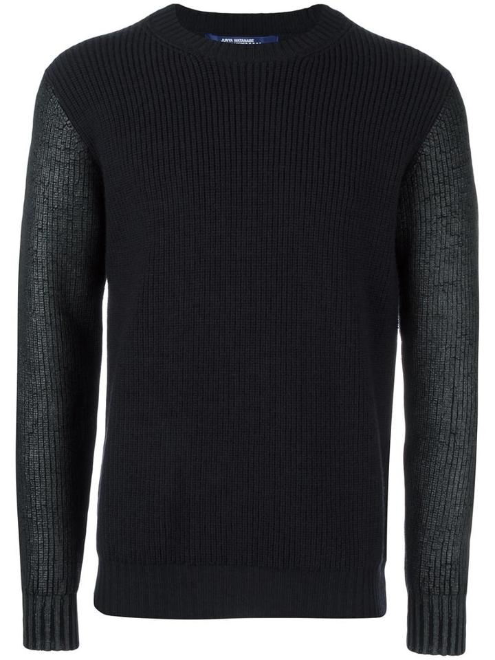 Junya Watanabe Comme Des Garçons Man Contrasting Sleeve Jumper, Men's, Size: Medium, Blue, Wool