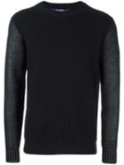 Junya Watanabe Comme Des Garçons Man Contrasting Sleeve Jumper, Men's, Size: Medium, Blue, Wool