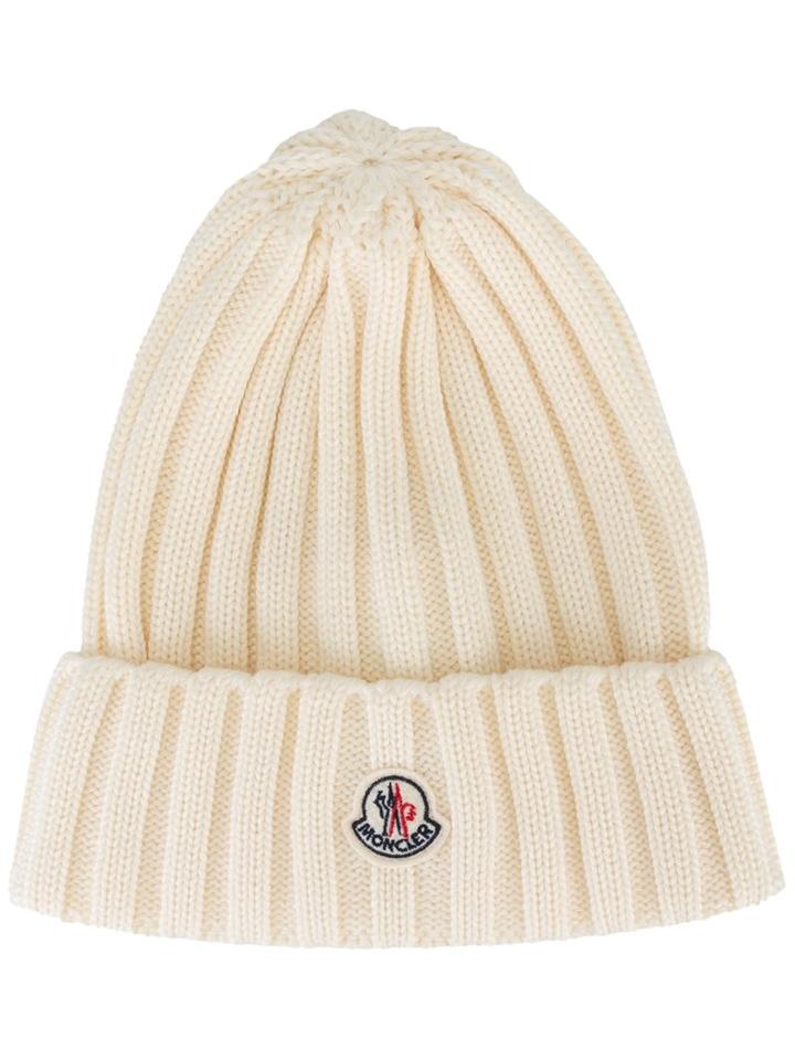 Moncler Ribbed Knit Beanie, Men's, Nude/neutrals, Virgin Wool