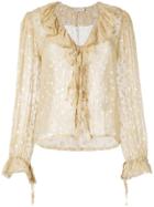 Saint Laurent Polka Dot Sheer Ruffle Blouse - Neutrals