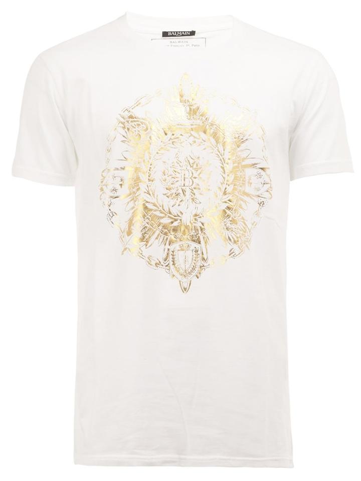 Balmain Round Crest T-shirt, Men's, Size: Large, White, Cotton